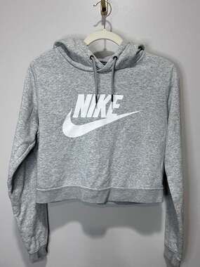 Nike Women's Sportswear Rally Fleece Cropped Hoodie Grey Heather Size M